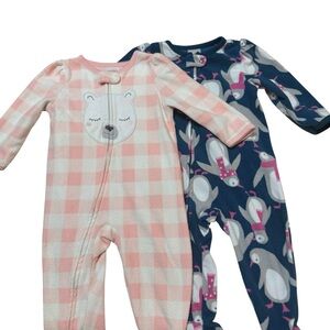 Carters Fleece Footie Sleeper Pajamas Set of 2 Baby Girl 12 months